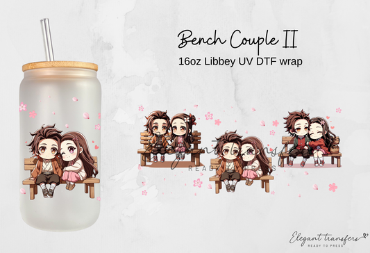 Bench Couple II wrap [Exclusive Uv Dtf - 16oz Libbey Glass Can] | Ready to Apply | Physical Product