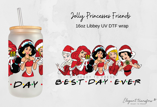 Jolly Princesses Friends Wrap [UV DTF - 16oz Libbey Glass Can] | Ready to Apply | Physical Product | Transfer