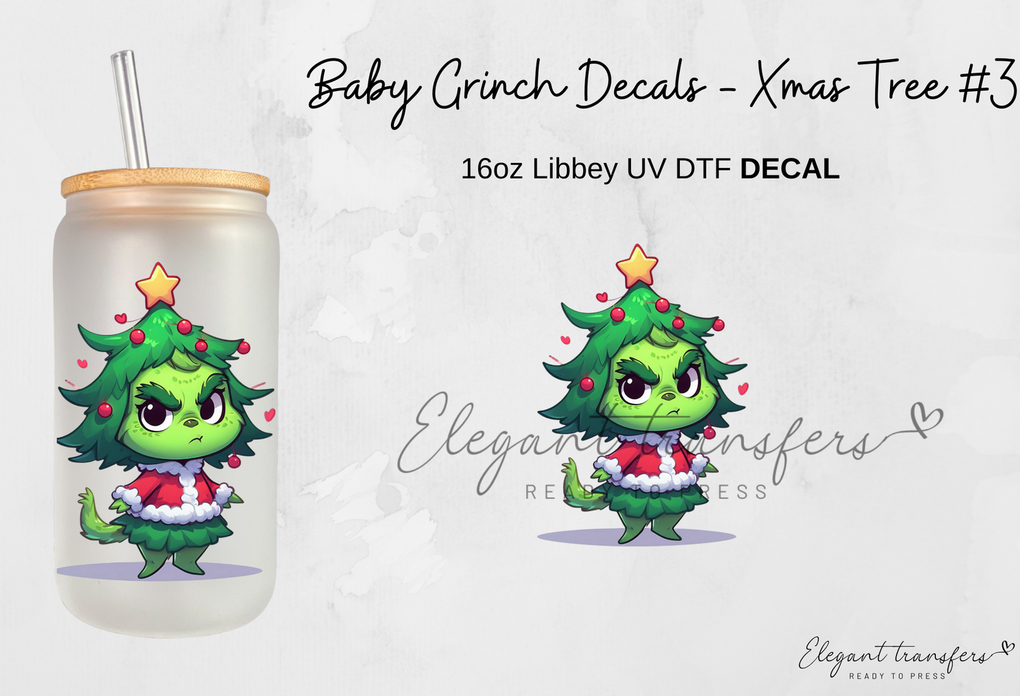 Baby Grinch Decals - Collection #1 [EXCLUSIVE UV DTF - 16oz Glass Can] | Ready to Apply | Physical Item