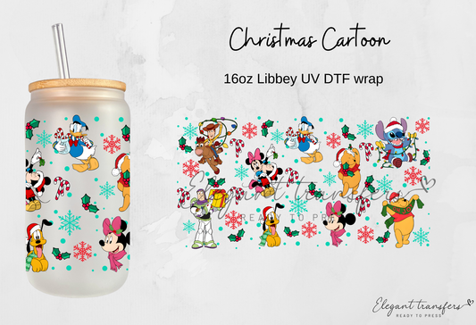 Christmas Cartoon Cup Wrap [UV DTF - 16oz Libbey Glass Can] | Ready to Apply | Physical Product | Transfer