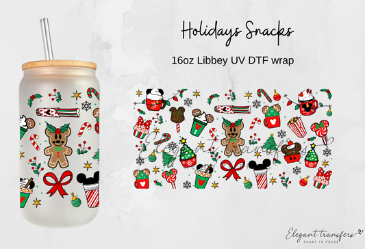Holidays Snacks Cup Wrap [UV DTF - 16oz Libbey Glass Can] | Ready to Apply | Physical Product | Transfer