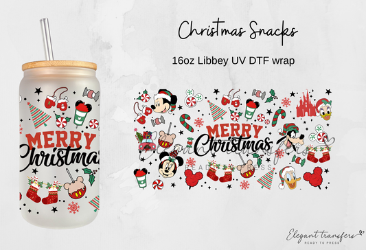 Christmas Snacks Cup Wrap [UV DTF - 16oz Libbey Glass Can] | Ready to Apply | Physical Product | Transfer