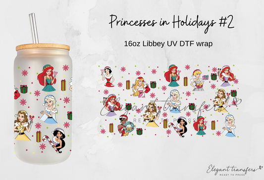Princesses in Holidays #2 Cup Wrap [UV DTF - 16oz Libbey Glass Can] | Ready to Apply | Physical Item