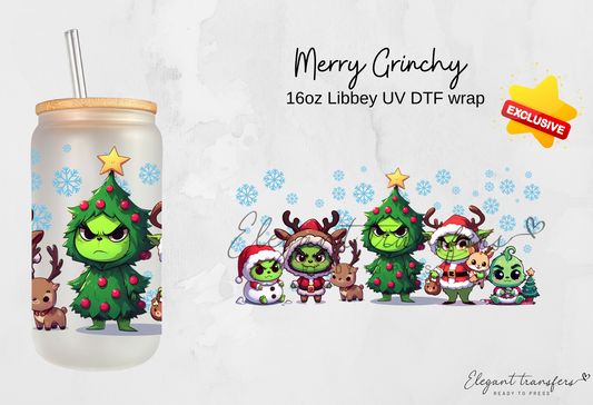 Merry Grinchy [EXCLUSIVE UV DTF - 16oz Libbey Glass Can] | Ready to Apply | Physical Product
