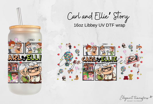 Carl and Ellie’ Story wrap [UV DTF - 16oz Libbey Glass Can] | Ready to Apply | Physical Product