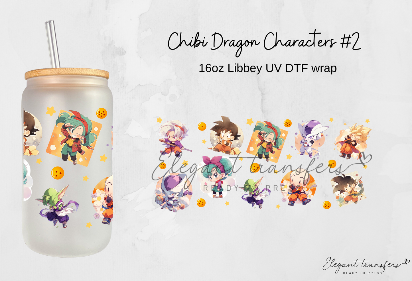 Chibi Dragon Characters #2 Wrap [UV DTF - 16oz Libbey Glass Can] | Ready to Apply | Physical Product | Transfer