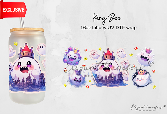 King Boo wrap [EXCLUSIVE UV DTF - 16oz Libbey Glass Can] | Ready to Apply | Physical Product