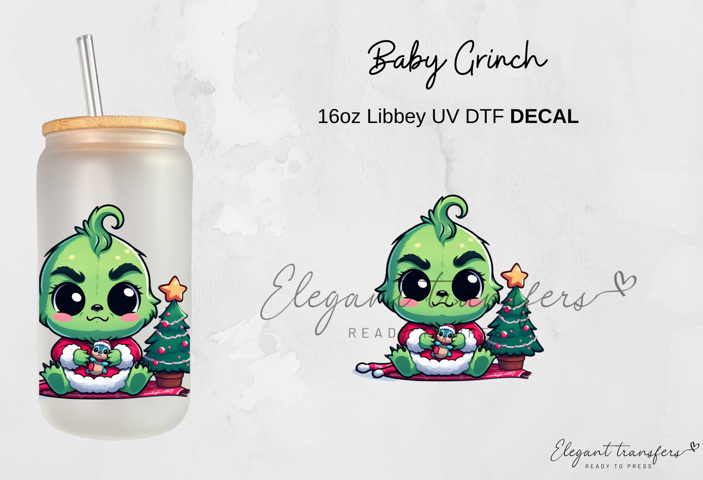Baby Grinch Decals - Collection #2 [EXCLUSIVE UV DTF - 16oz Glass Can] | Ready to Apply | Physical Item