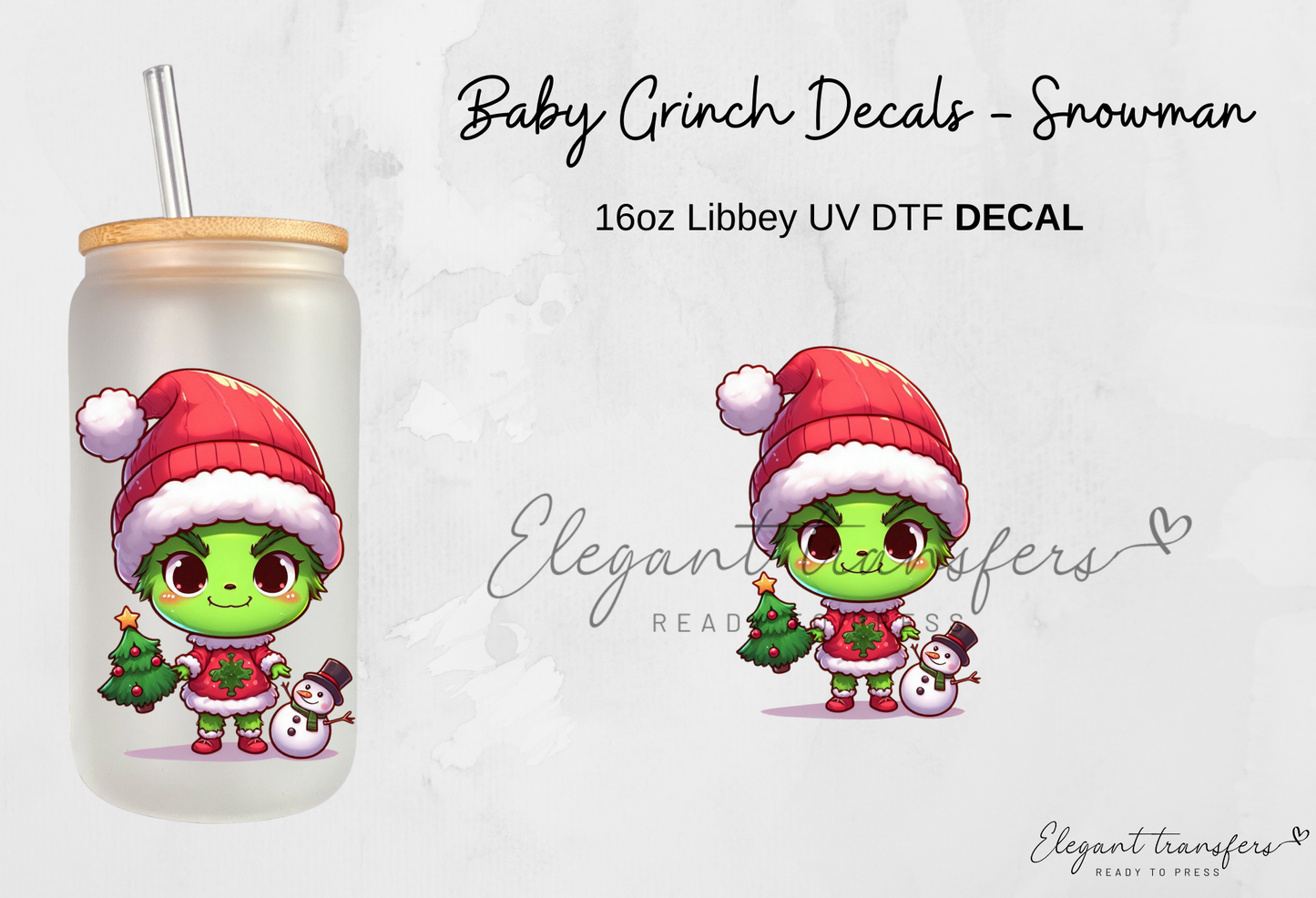 Baby Grinch Decals - Collection #2 [EXCLUSIVE UV DTF - 16oz Glass Can] | Ready to Apply | Physical Item