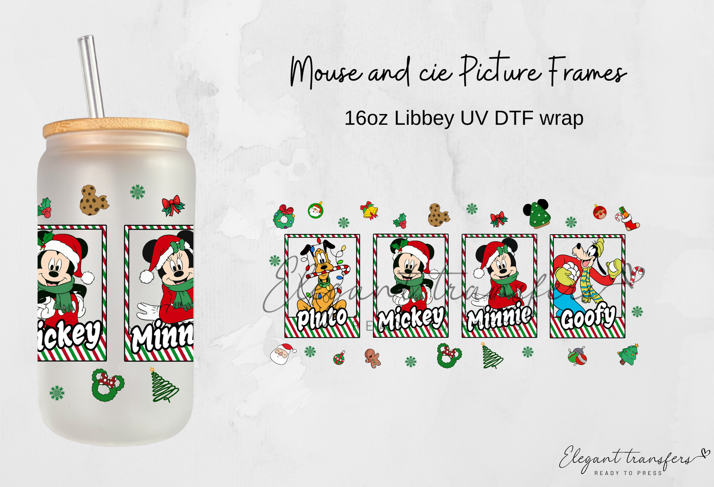Mouse and cie Picture Frames Wrap [UV DTF - 16oz Libbey Glass Can] | Ready to Apply | Physical Product