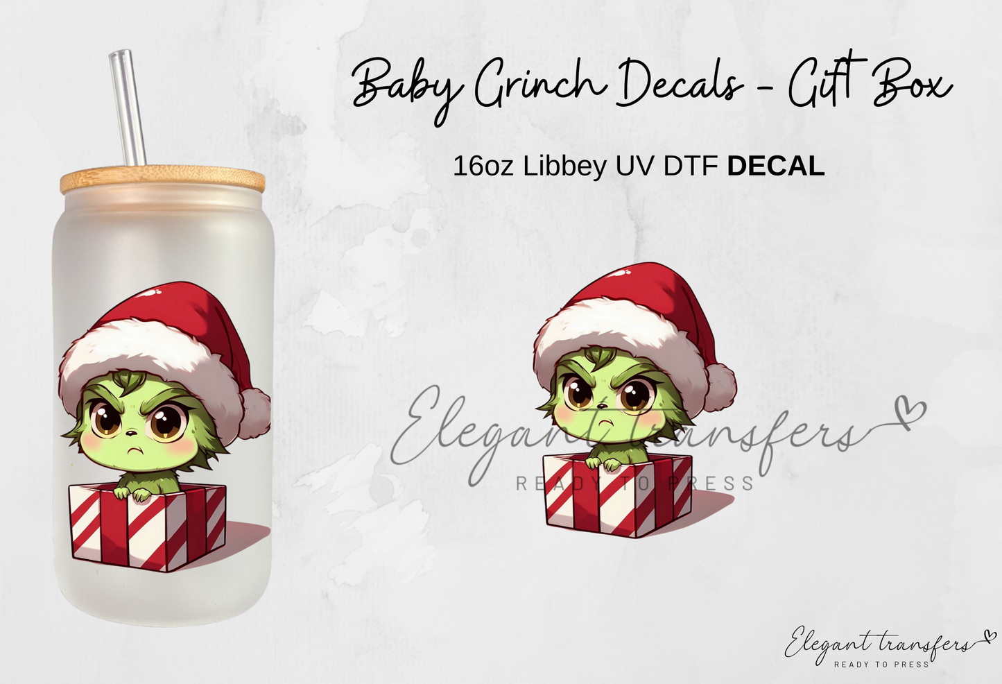 Baby Grinch Decals - Collection #2 [EXCLUSIVE UV DTF - 16oz Glass Can] | Ready to Apply | Physical Item