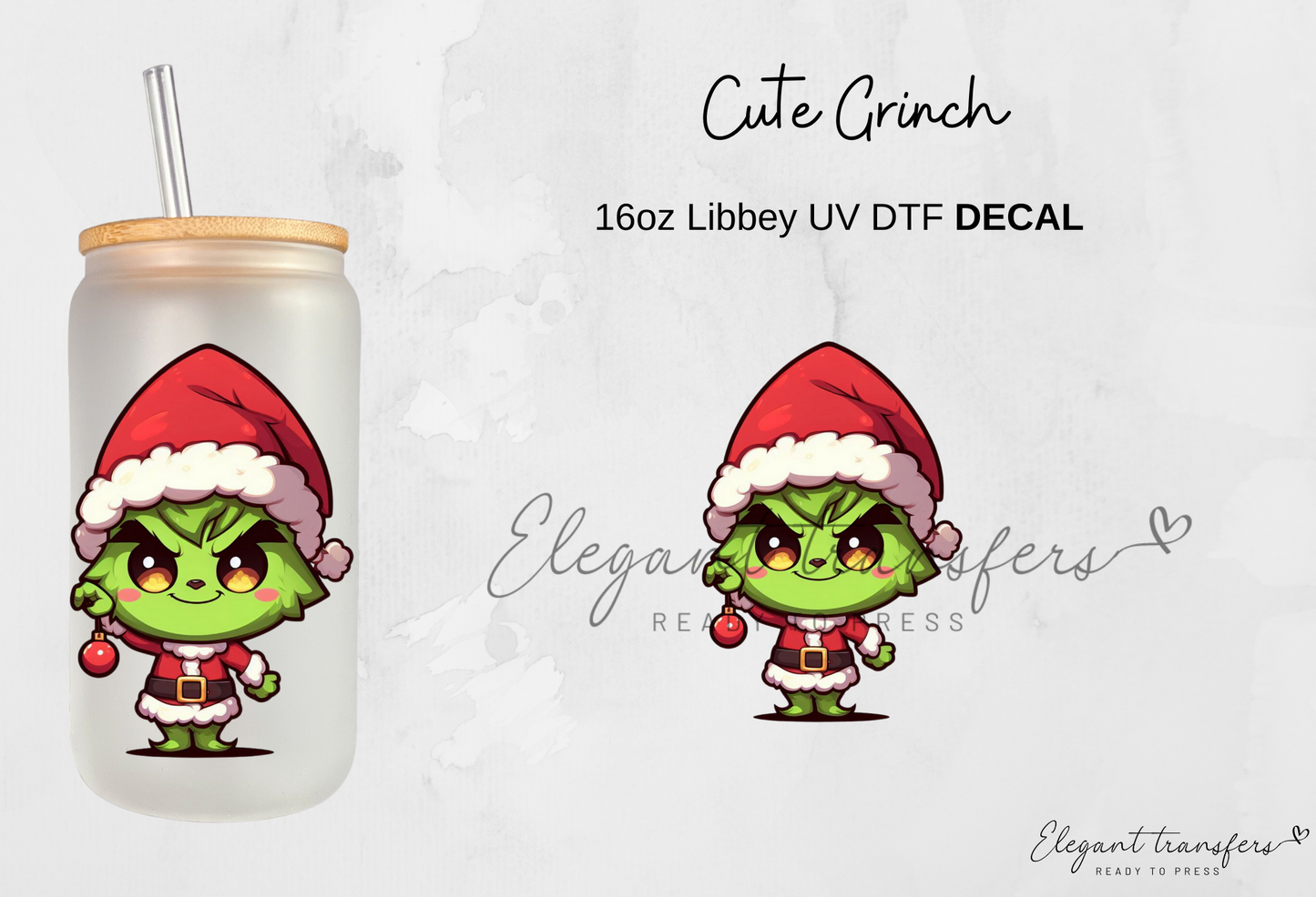 Baby Grinch Decals - Collection #2 [EXCLUSIVE UV DTF - 16oz Glass Can] | Ready to Apply | Physical Item