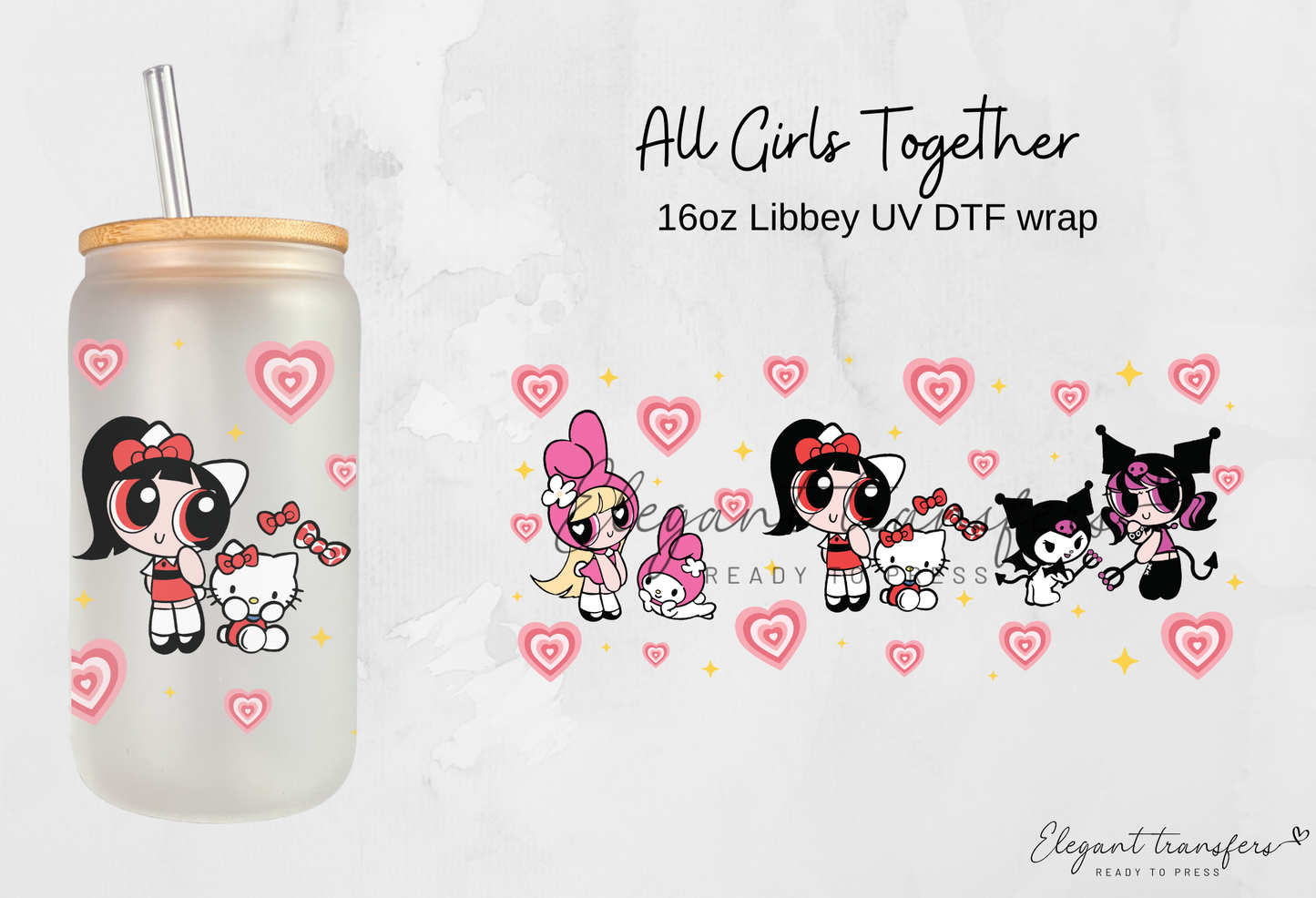 All Girls Together Wrap [UV DTF - 16oz Libbey Glass Can] | Ready to Apply | Physical Product | Transfer