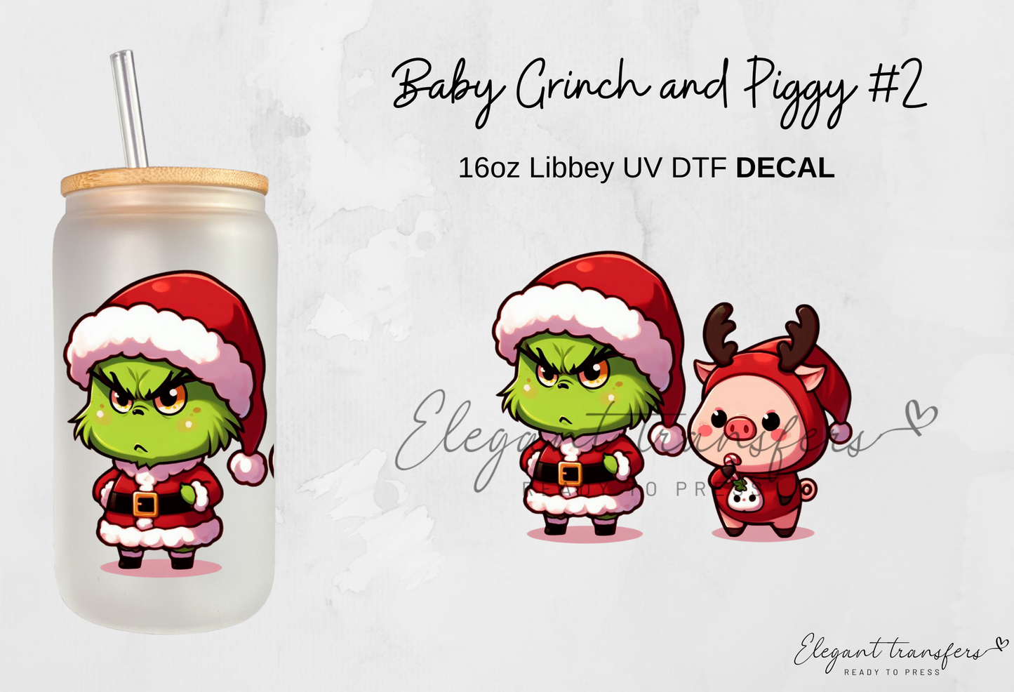 Baby Grinch & Piggy Decals Collection [EXCLUSIVE UV DTF - 16oz Glass Can] | Ready to Apply | Physical Item