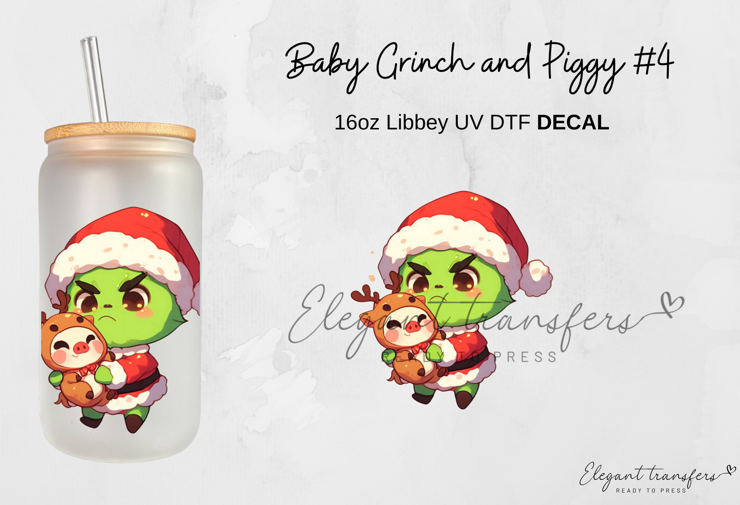 Baby Grinch & Piggy Decals Collection [EXCLUSIVE UV DTF - 16oz Glass Can] | Ready to Apply | Physical Item