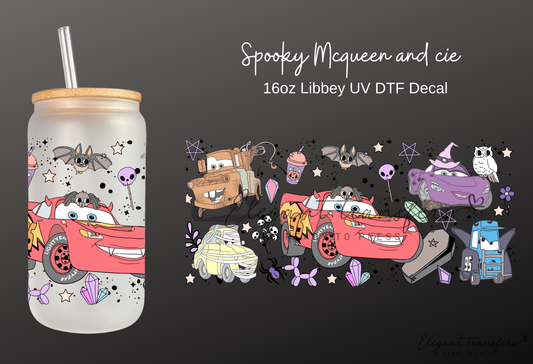 Spooky Mcqueen and cie Wrap [UV DTF - 16oz Libbey Glass Can] | Ready to Apply | Physical Product | Transfer