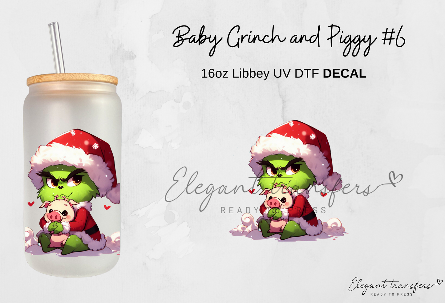 Baby Grinch & Piggy Decals Collection [EXCLUSIVE UV DTF - 16oz Glass Can] | Ready to Apply | Physical Item