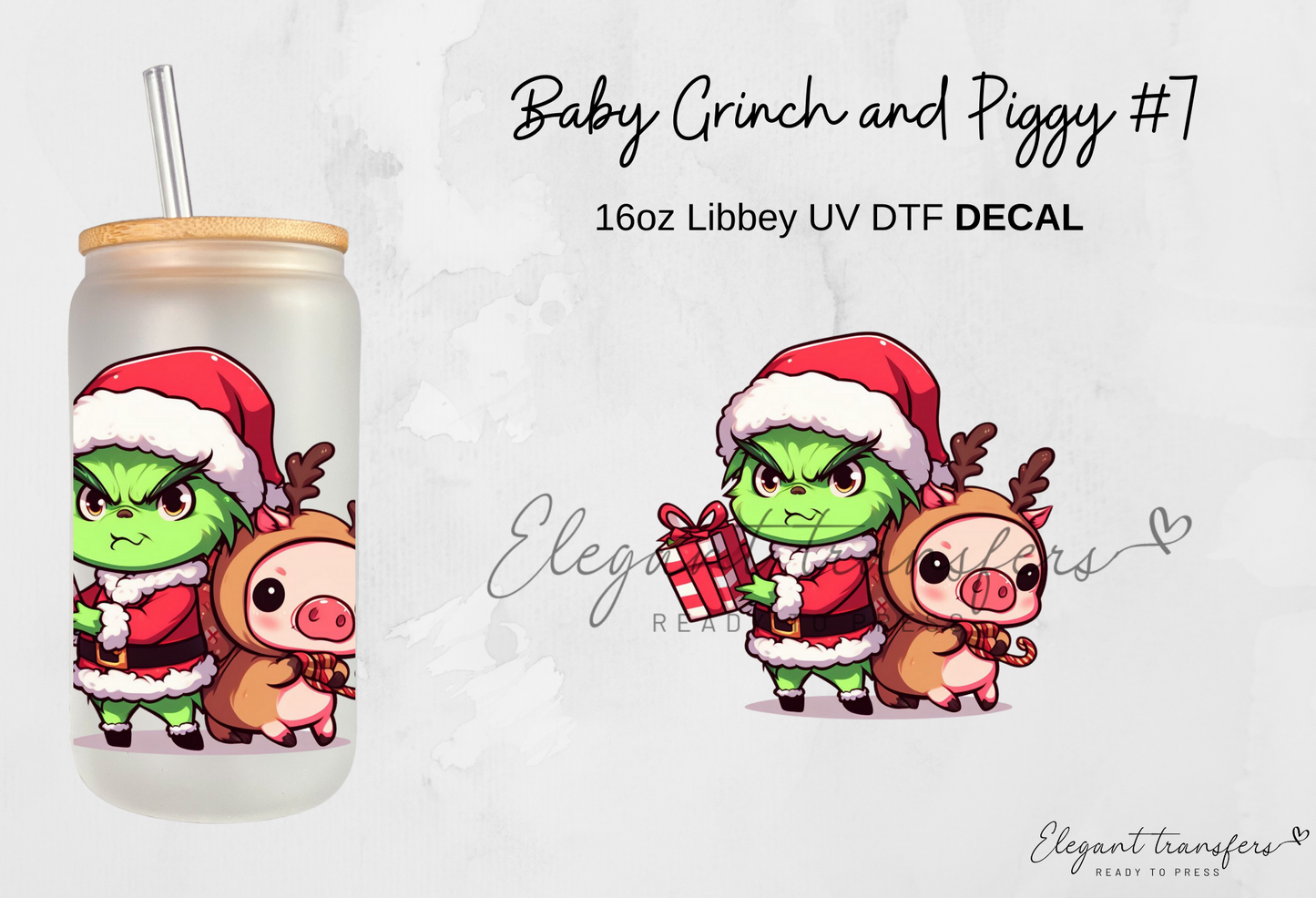 Baby Grinch & Piggy Decals Collection [EXCLUSIVE UV DTF - 16oz Glass Can] | Ready to Apply | Physical Item