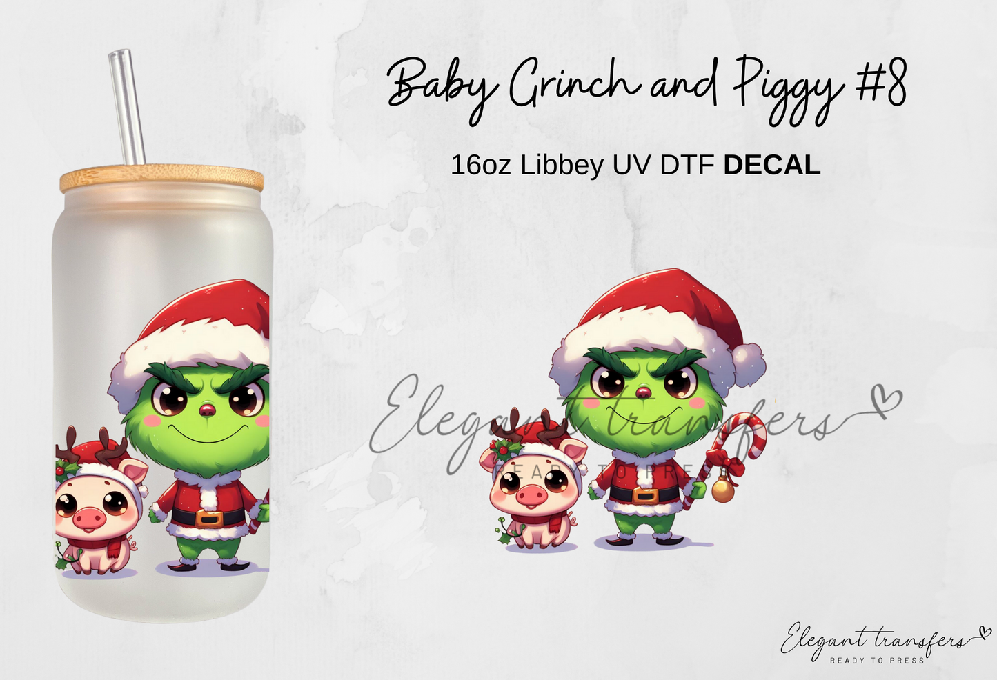 Baby Grinch & Piggy Decals Collection [EXCLUSIVE UV DTF - 16oz Glass Can] | Ready to Apply | Physical Item
