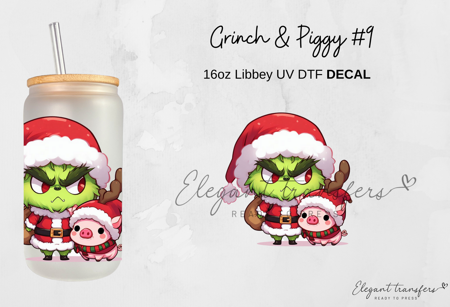 Baby Grinch & Piggy Decals Collection [EXCLUSIVE UV DTF - 16oz Glass Can] | Ready to Apply | Physical Item