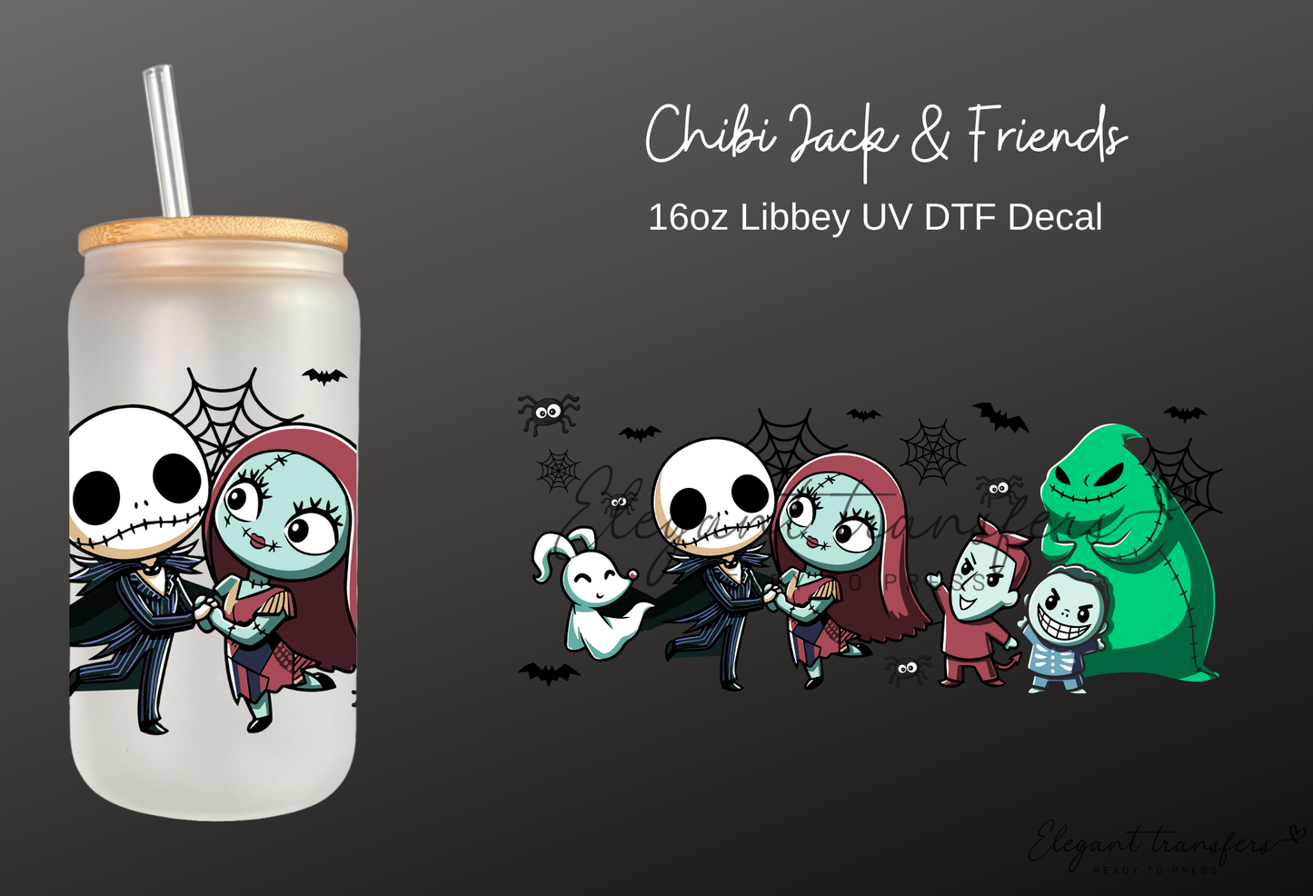 Chibi Jack & Friends Wrap [UV DTF - 16oz Libbey Glass Can] | Ready to Apply | Physical Product | Transfer