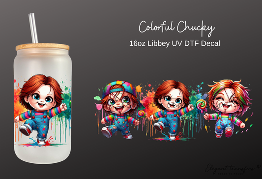 Colorful Chucky Wrap [UV DTF - 16oz Libbey Glass Can] | Ready to Apply | Physical Product | Transfer