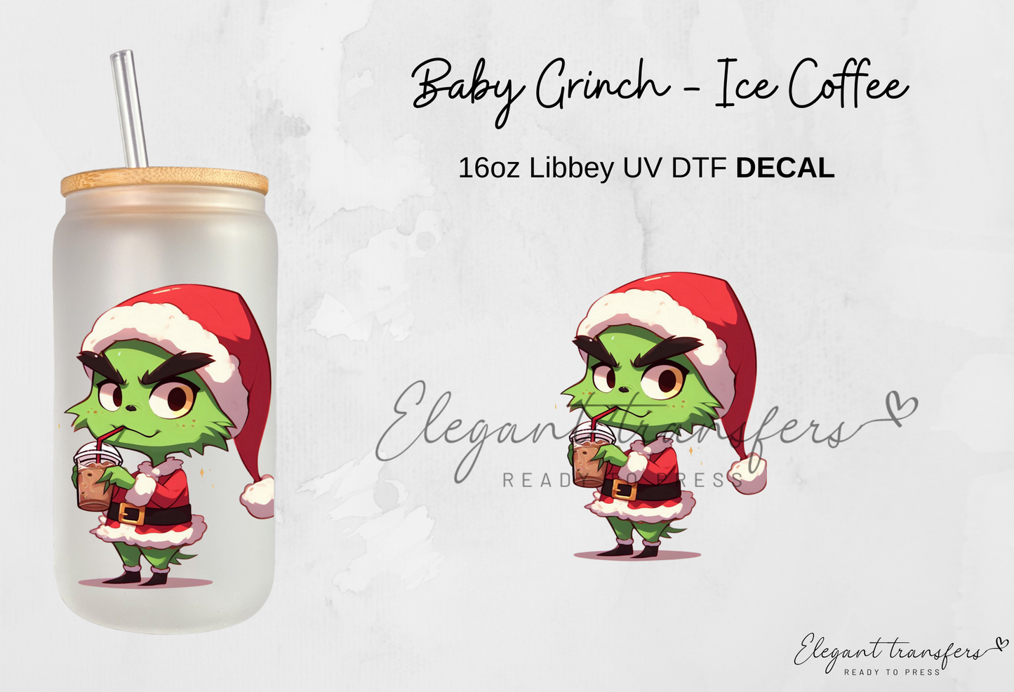 Grinch & Coffee Decals Collection [EXCLUSIVE UV DTF - 16oz Glass Can] | Ready to Apply | Physical Item