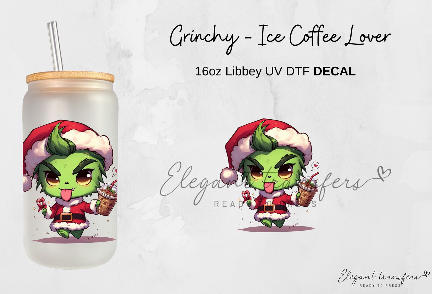 Grinch & Coffee Decals Collection [EXCLUSIVE UV DTF - 16oz Glass Can] | Ready to Apply | Physical Item