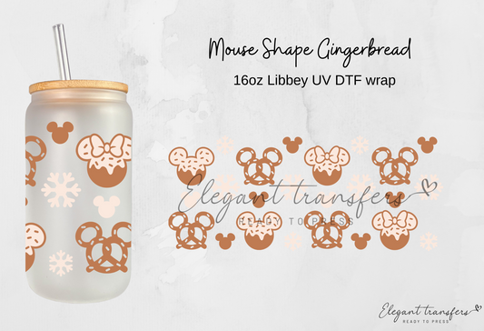 Mouse Shape Gingerbread Wrap [UV DTF - 16oz Libbey Glass Can] | Ready to Apply | Physical Product
