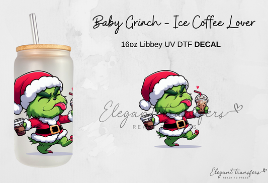 Grinch & Coffee Decals Collection [EXCLUSIVE UV DTF - 16oz Glass Can] | Ready to Apply | Physical Item