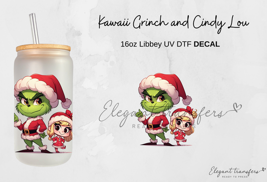 Baby Grinch & Cindy Lou Decals [EXCLUSIVE UV DTF - 16oz Glass Can] | Ready to Apply | Physical Item