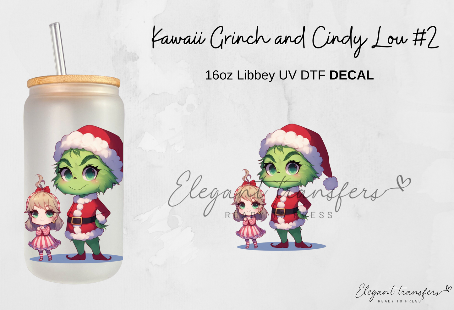 Baby Grinch & Cindy Lou Decals [EXCLUSIVE UV DTF - 16oz Glass Can] | Ready to Apply | Physical Item