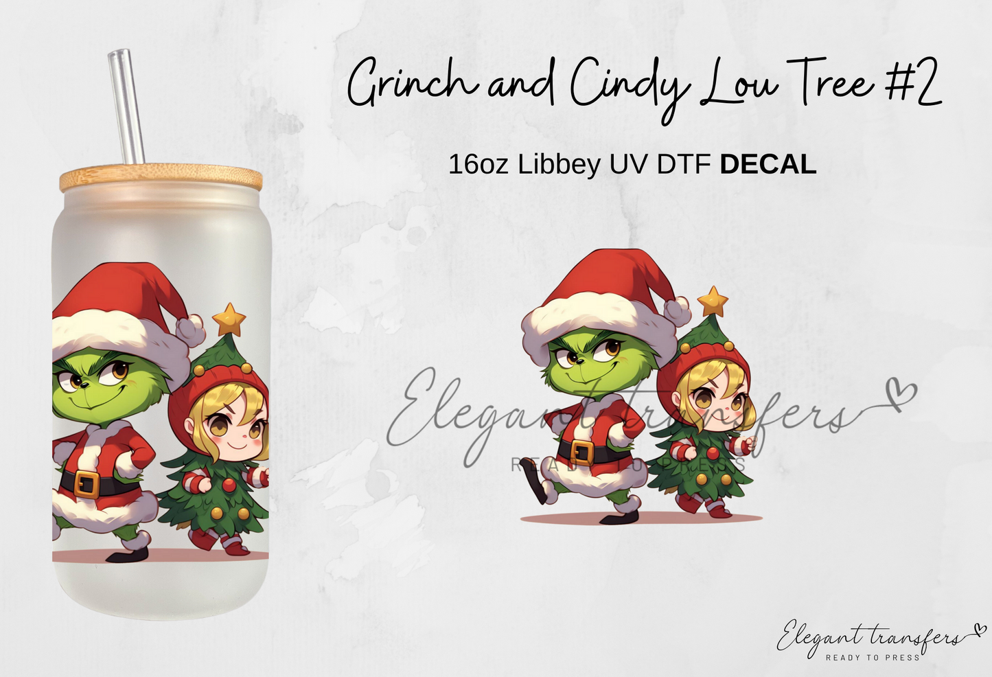 Baby Grinch & Cindy Lou Decals [EXCLUSIVE UV DTF - 16oz Glass Can] | Ready to Apply | Physical Item