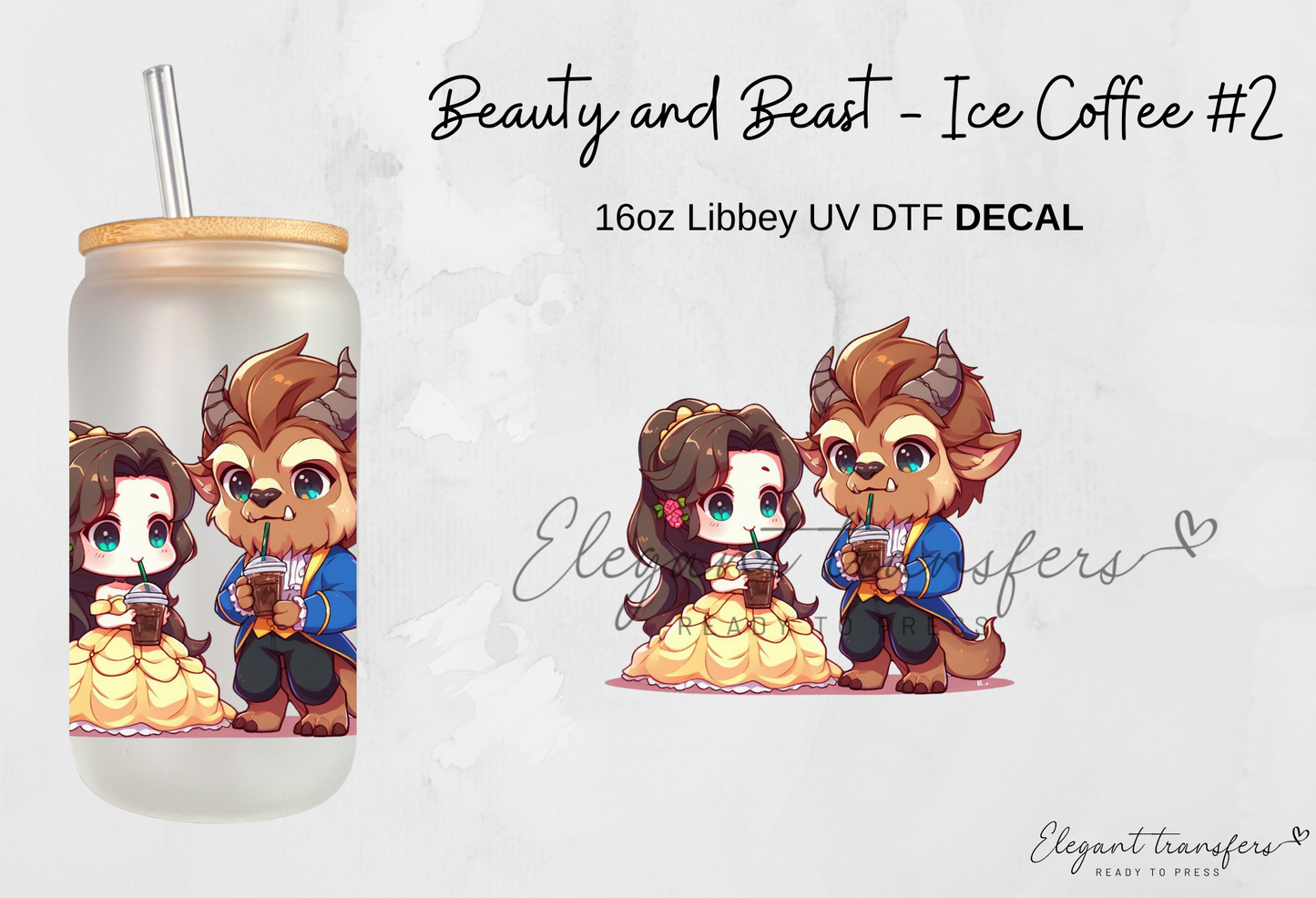 Beauty & Beast Decals Collection [EXCLUSIVE UV DTF - 16oz Glass Can] | Ready to Apply | Physical Item