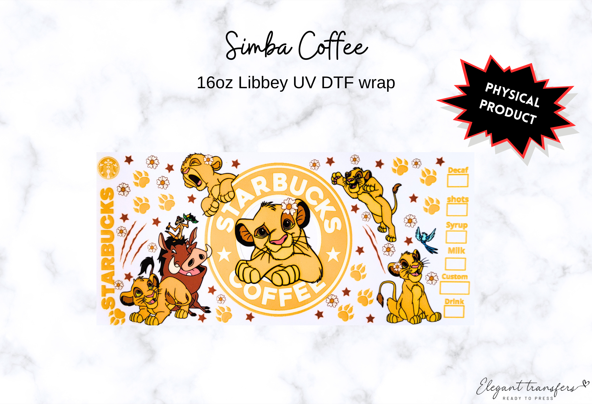 Simba Coffee Wrap [UV DTF - 16oz Libbey Glass Can] | Ready to Apply ...