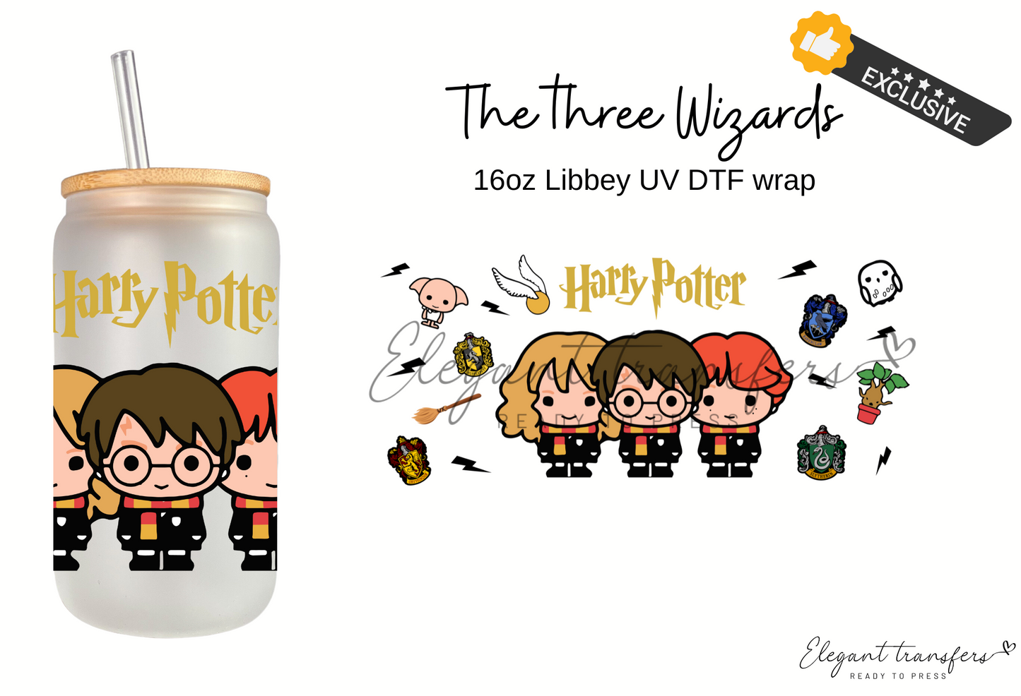 3 little wizards Wrap [EXCLUSIVE - UV DTF - 16oz Libbey Glass Can] | Ready to Apply | Physical Item