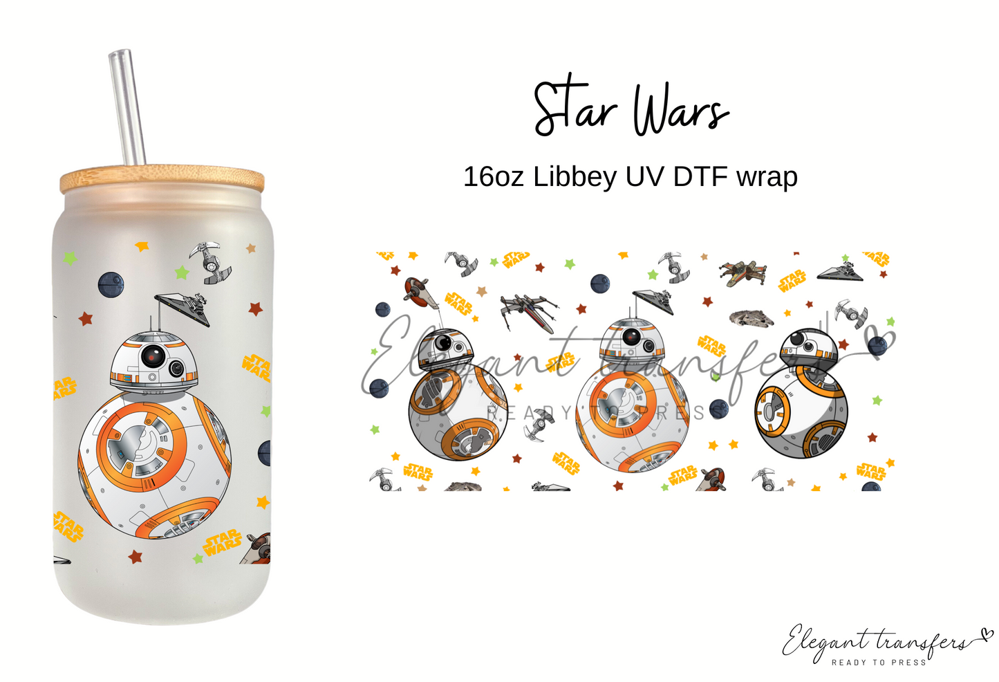 Star Wars Cup Wrap [UV DTF - 16oz Libbey Glass Can], Ready to Apply