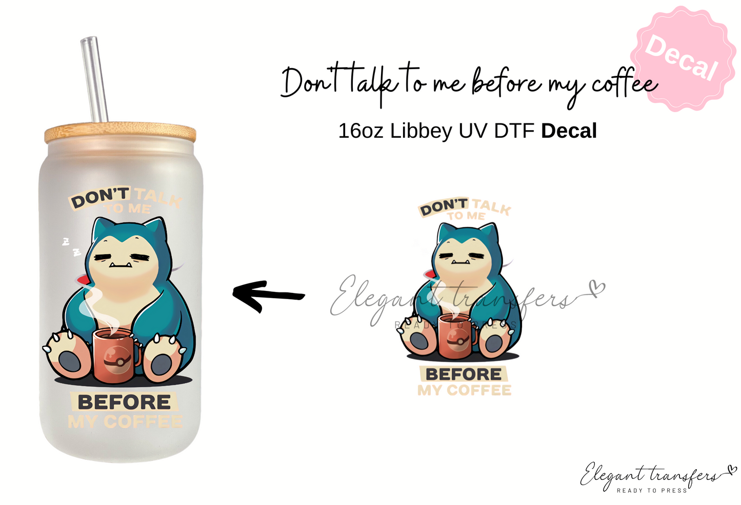 Poke x Coffee Decal [UV DTF - 16oz Libbey Glass Can] | Ready to Apply | Physical Item
