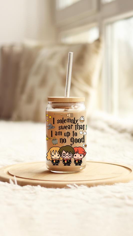 I am up to no good Decal [UV DTF - 16oz Glass Can] | Ready to Apply | Physical Product
