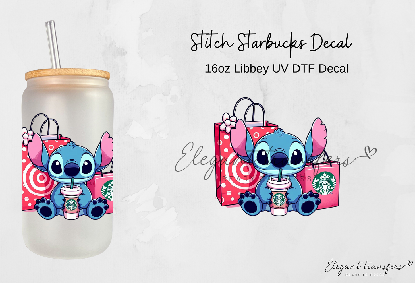 Stitch x Coffee Decal [UV DTF] | Ready to Apply | Physical Product | Transfer