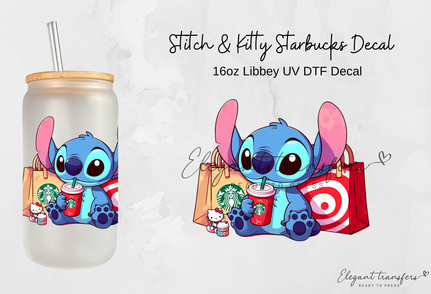 Stitch x Coffee Decal [UV DTF] | Ready to Apply | Physical Product | Transfer