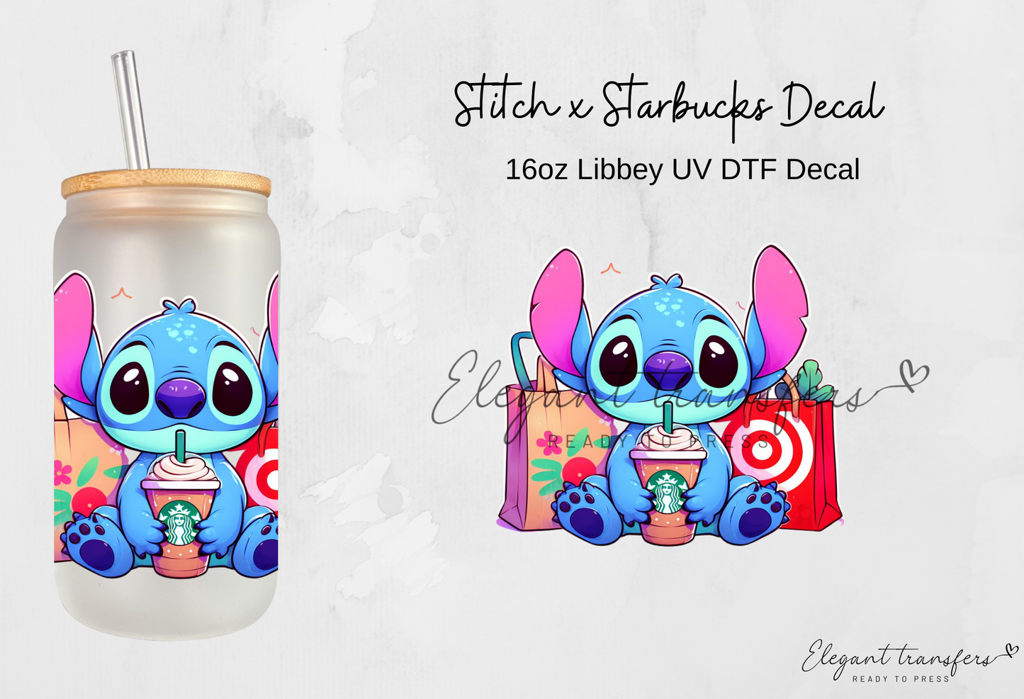 Stitch x Coffee Decal [UV DTF] | Ready to Apply | Physical Product | Transfer